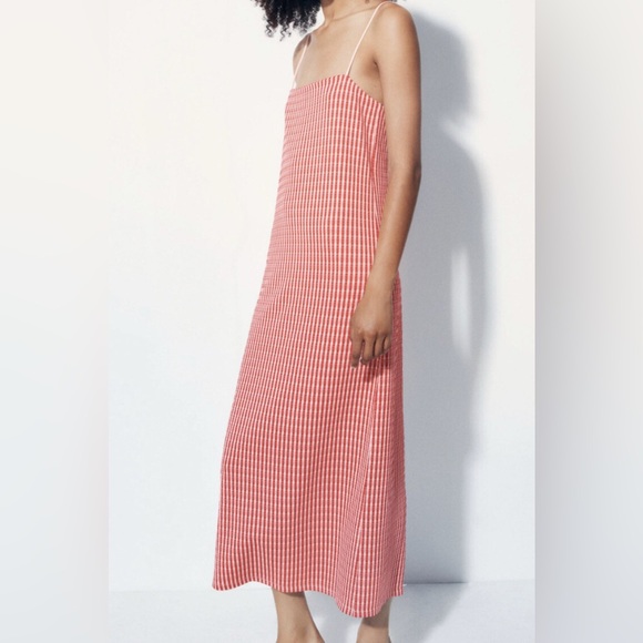 Zara Jacquard Gingham Midi Dress - Picture 3 of 6
